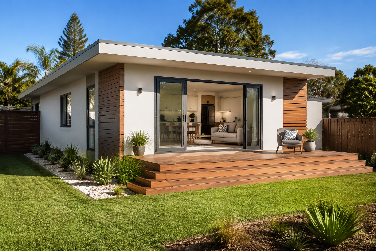 Modern granny flat in Australian suburban backyard