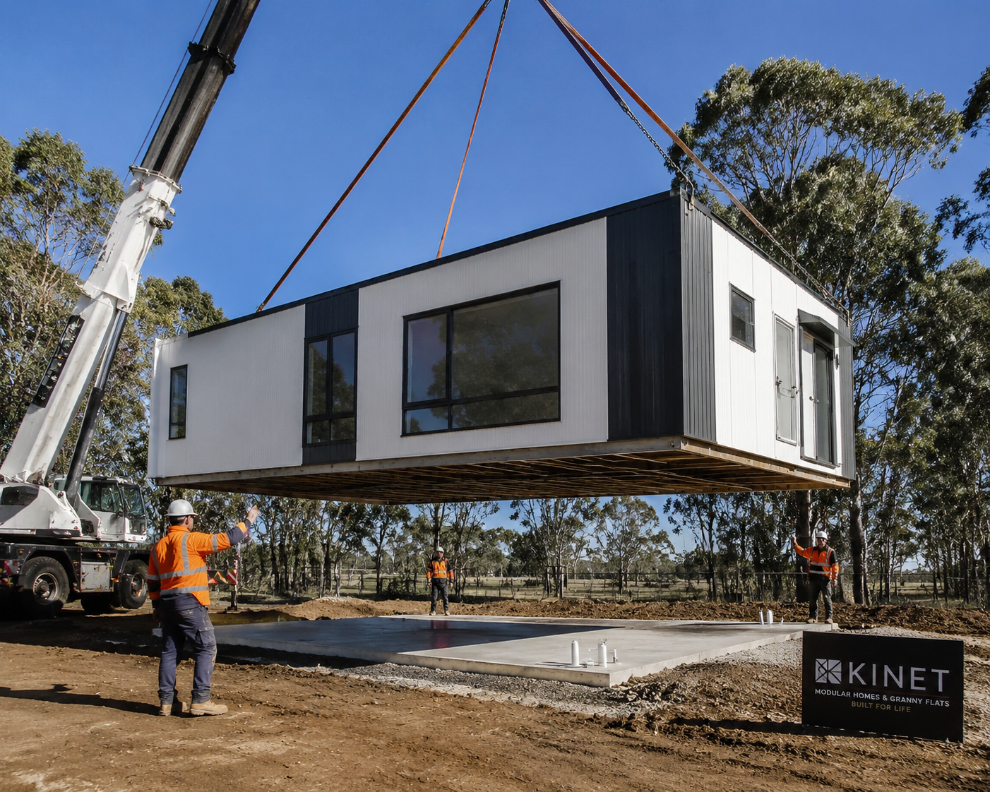 Kinet granny flat on-site installation in Australia — 34sqm modular unit